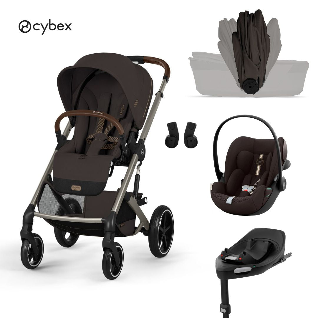 Cybex® 4-in-1 Stroller with Foldable Bassinet Balios S Lux + Cloud G3 Car Seat + IsoFix Base G3 Chocolate Brown