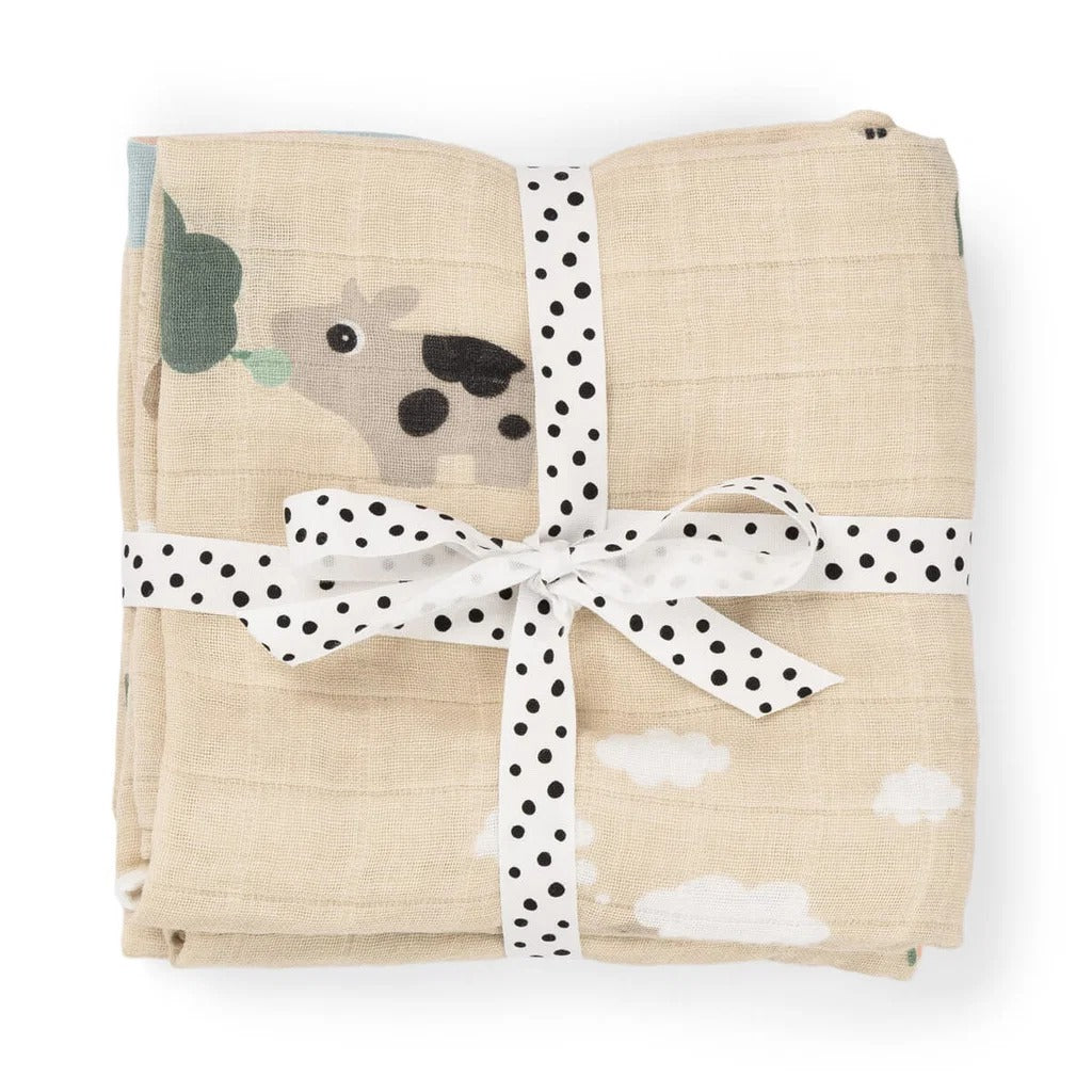 Done by Deer® Burp cloth 3-pack Tiny farm Sand 65x65 – slika 2