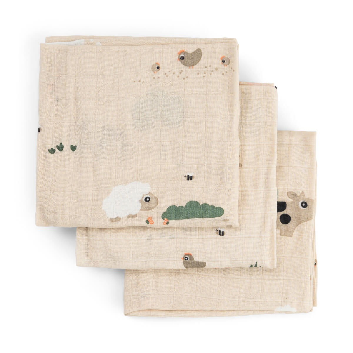 Done by Deer® Burp cloth 3-pack Tiny farm Sand 65x65