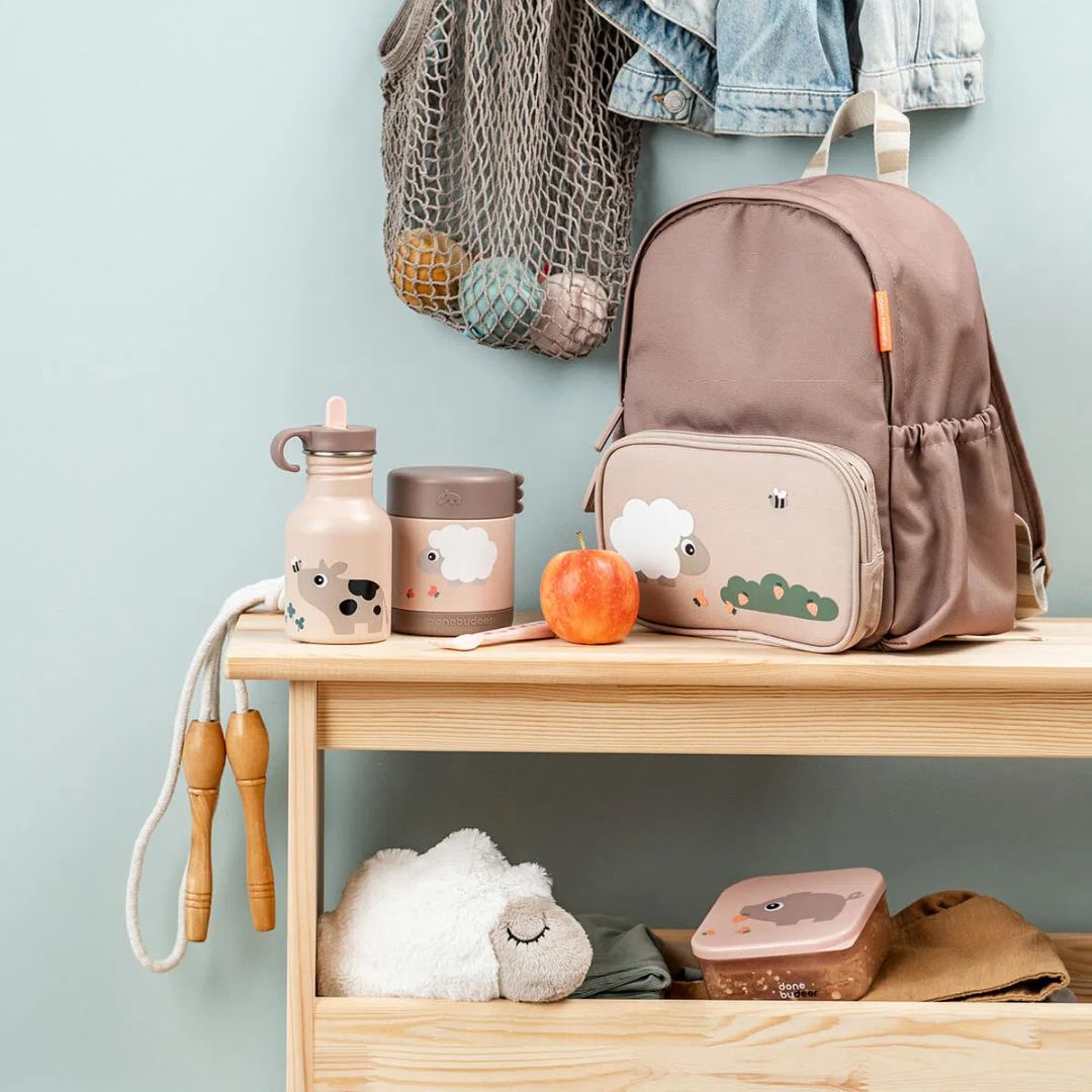 Done by Deer® Kovinska steklenička s slamico Tiny farm Powder 350 ml Done by Deer