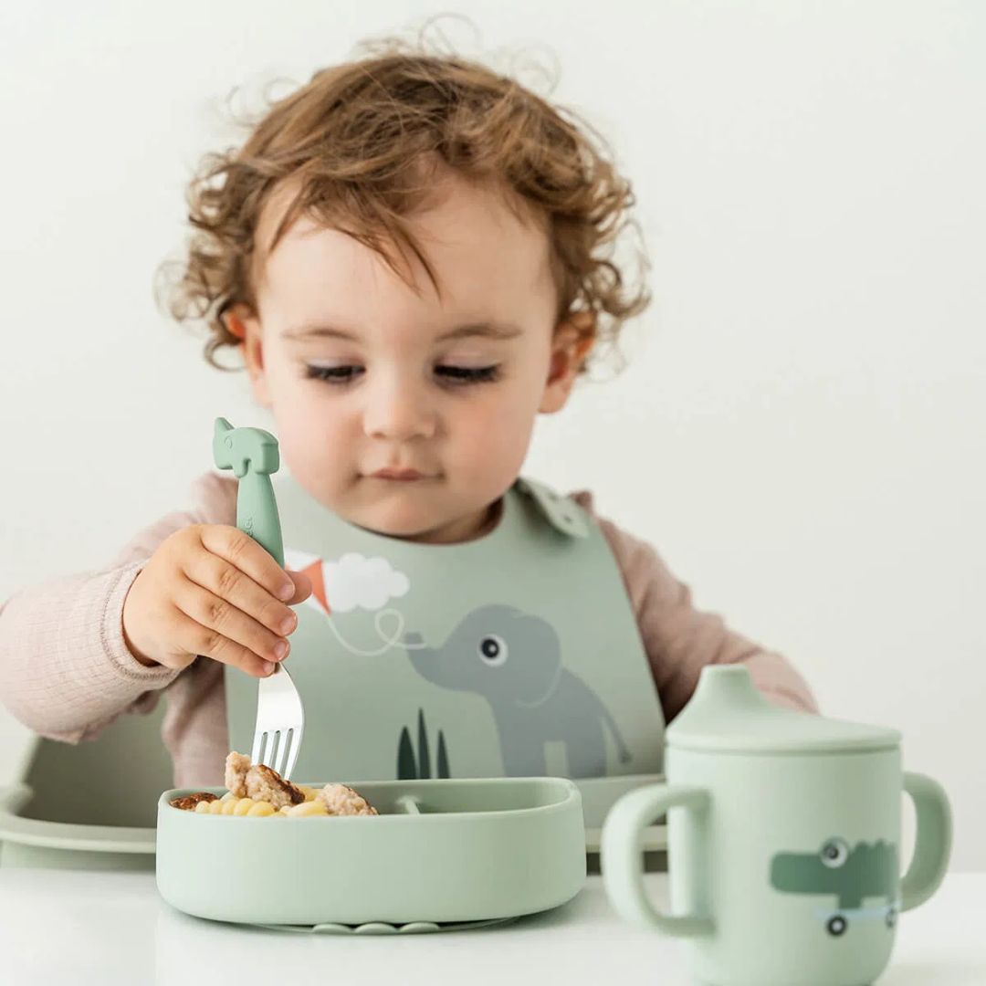 Done by Deer® Otroška deljena skledica Stick&Stay Playground Green Done by Deer