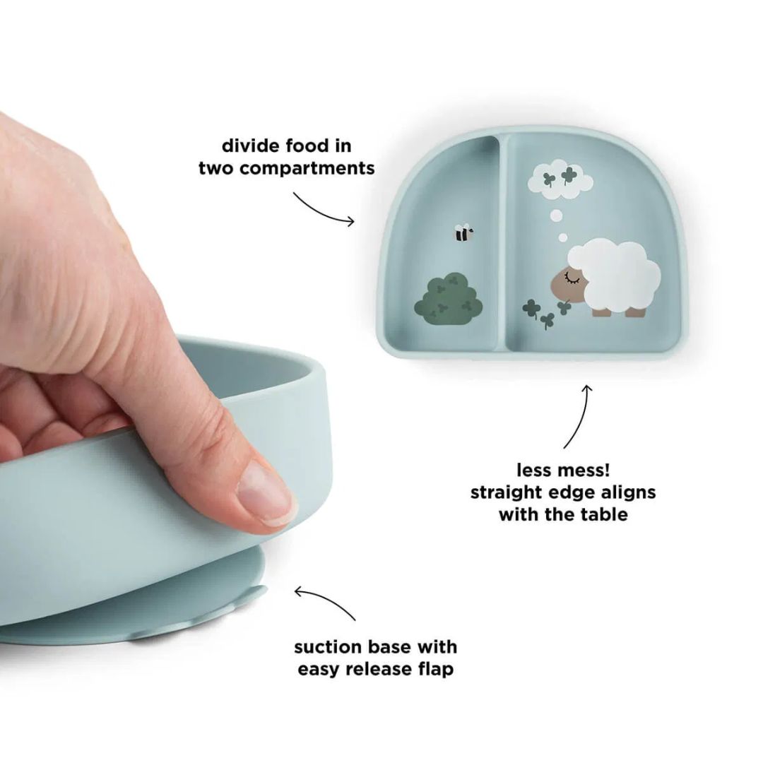 Done by Deer® Otroška deljena skledica Stick&Stay Tiny farm Blue Done by Deer