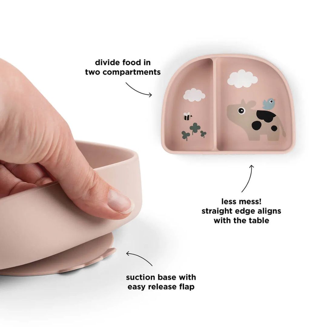 Done by Deer® Otroška deljena skledica Stick&Stay Tiny farm Powder Done by Deer