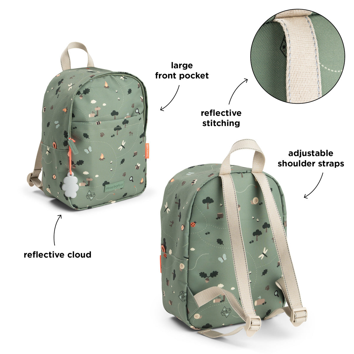 Done by Deer® Otroški nahrbtnik Tiny trails Green 7,5l Done by Deer