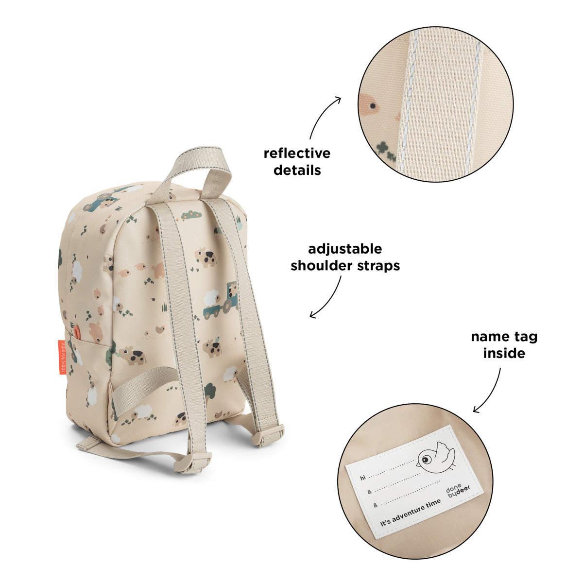 Done by Deer® Otroški nahrbtnik Tiny trails Sand 4l Done by Deer