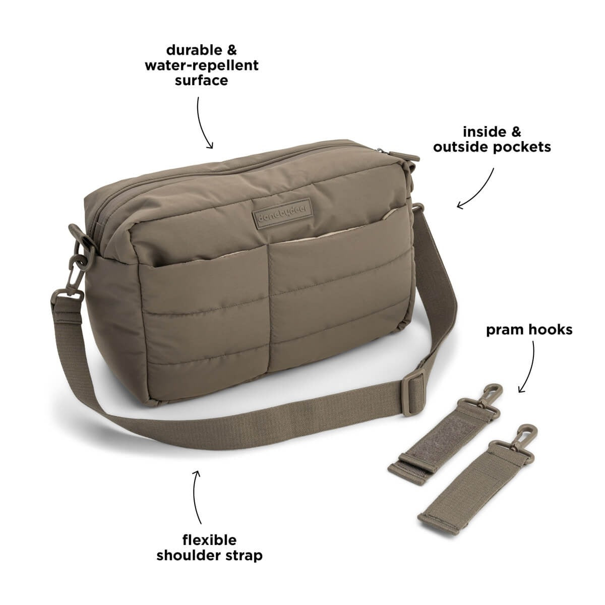 Done by Deer® Prešita torba za voziček Taupe – slika 5