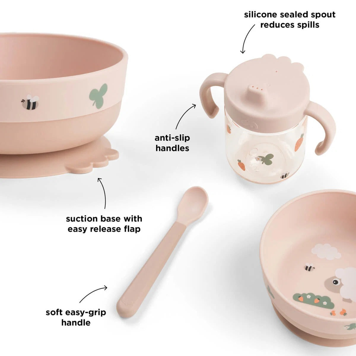 Done by Deer® Prvi jedilni set Foodie Tiny farm Powder – slika 4