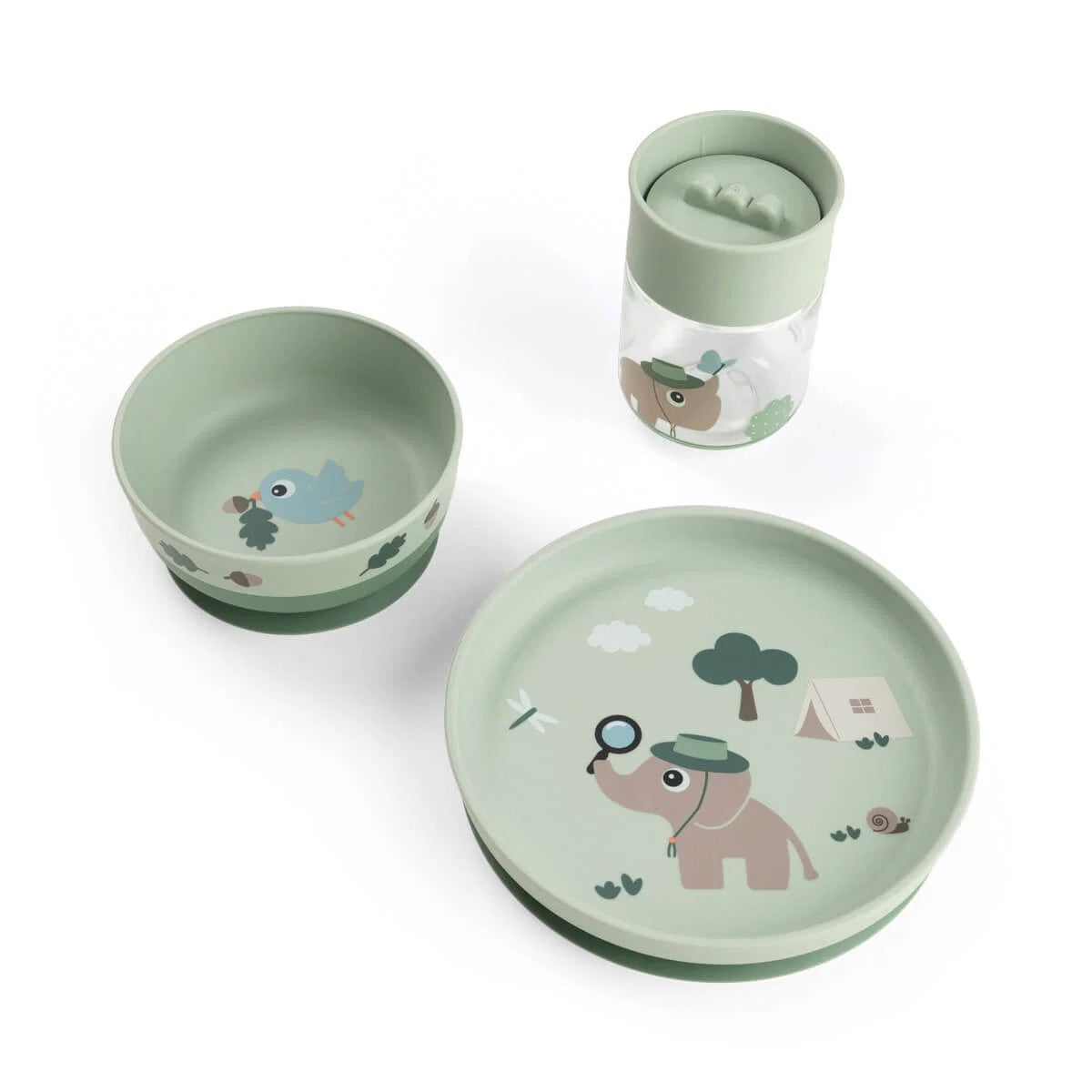Done by Deer® Prvi jedilni set Foodie s 360° skodelico Tiny trails Green