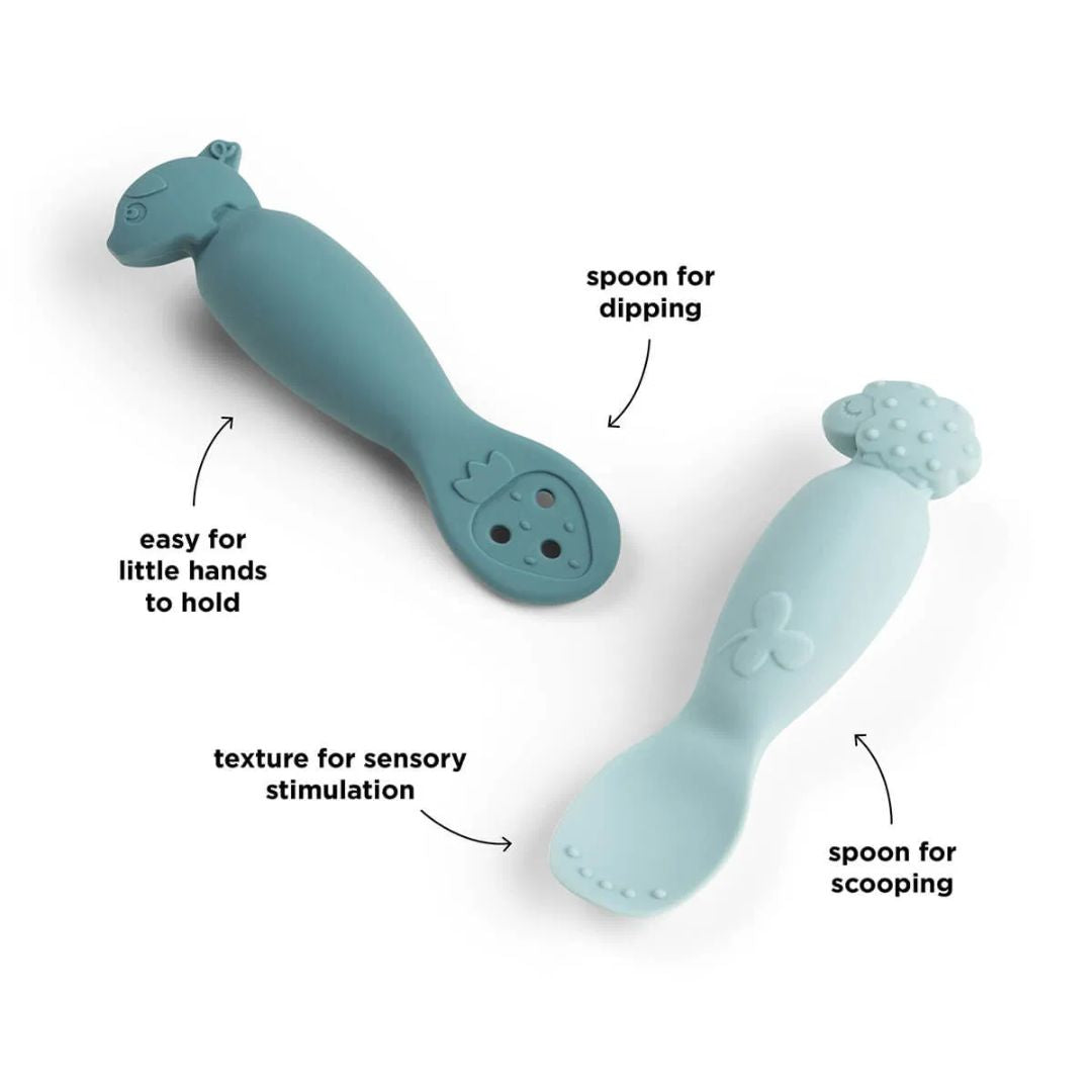 Done by Deer® Set 2 silikonskih žličk Tiny Farm Blue Done by Deer