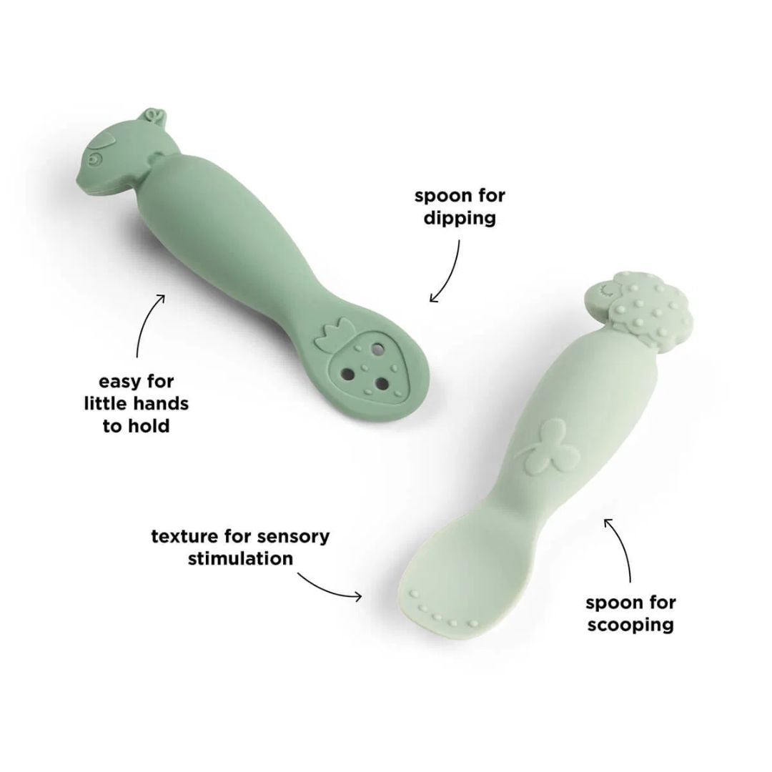 Done by Deer® Set 2 silikonskih žličk Tiny Farm Green Done by Deer