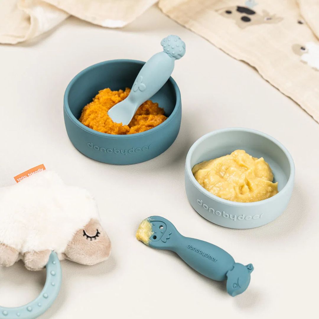 Done by Deer® Silikonska skledica Dotti Blue 2 kosa Done by Deer