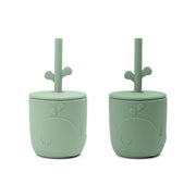 Done by Deer® Bicchiere in silicone con cannuccia Peekaboo Wally Green 2 pezzi