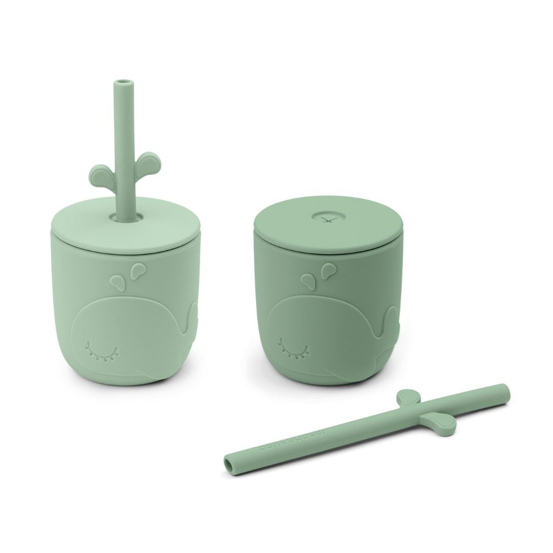 Done by Deer® Bicchiere in silicone con cannuccia Peekaboo Wally Green 2 pezzi