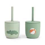 Done by Deer® Set silikonskih čaša sa slamkom Playground Green 2 komada