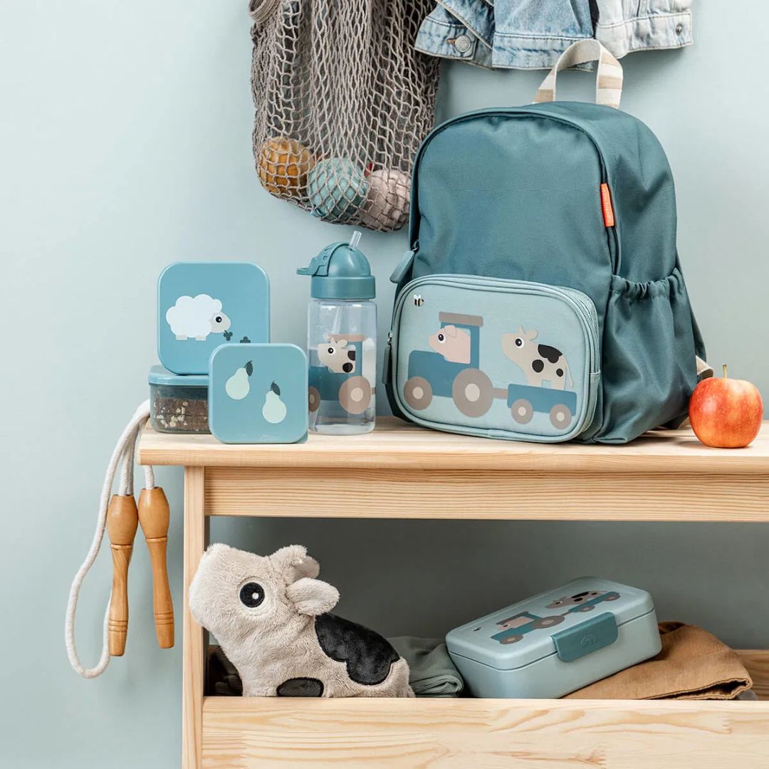 Done by Deer® Steklenička s slamico Tiny farm Blue 350 ml Done by Deer