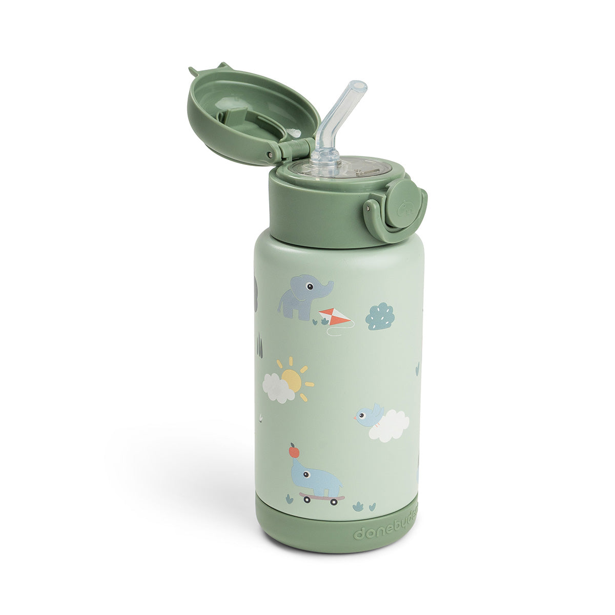 Done by Deer® Termo steklenička s slamico 340 ml Playground Green Done by Deer