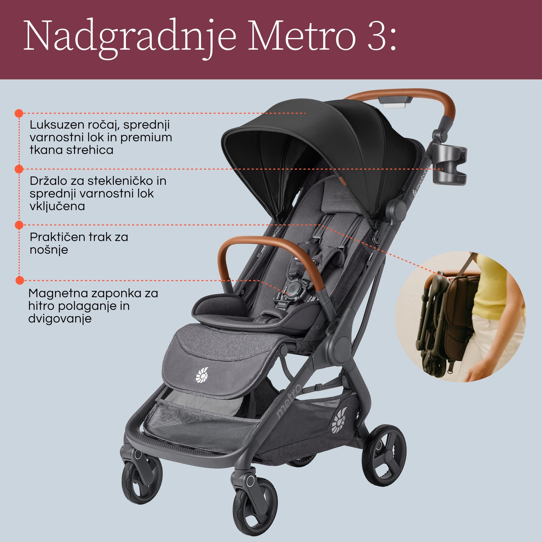 Ergobaby® Poussette compacte Metro 3 Deluxe Camel