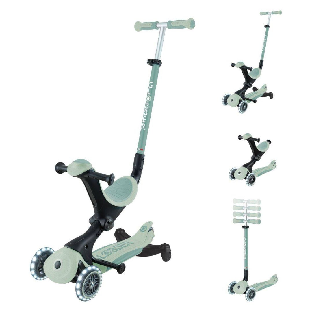 Globber® Zložljivi otroški skiro GO UP deluxe 360° s svetlečimi kolesi Pistacchio Globber