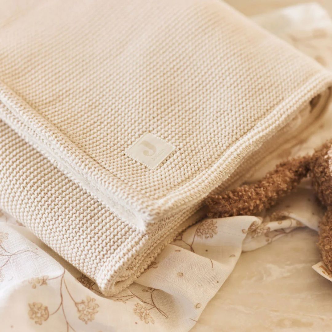 Jollein® Bombažna odejica 75x100 Basic Knit Oatmeal/Velvet Jollein