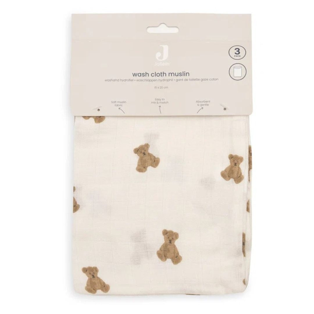 Jollein® Ensemble de 3 gants de toilette Mini Teddy Bear 20x15