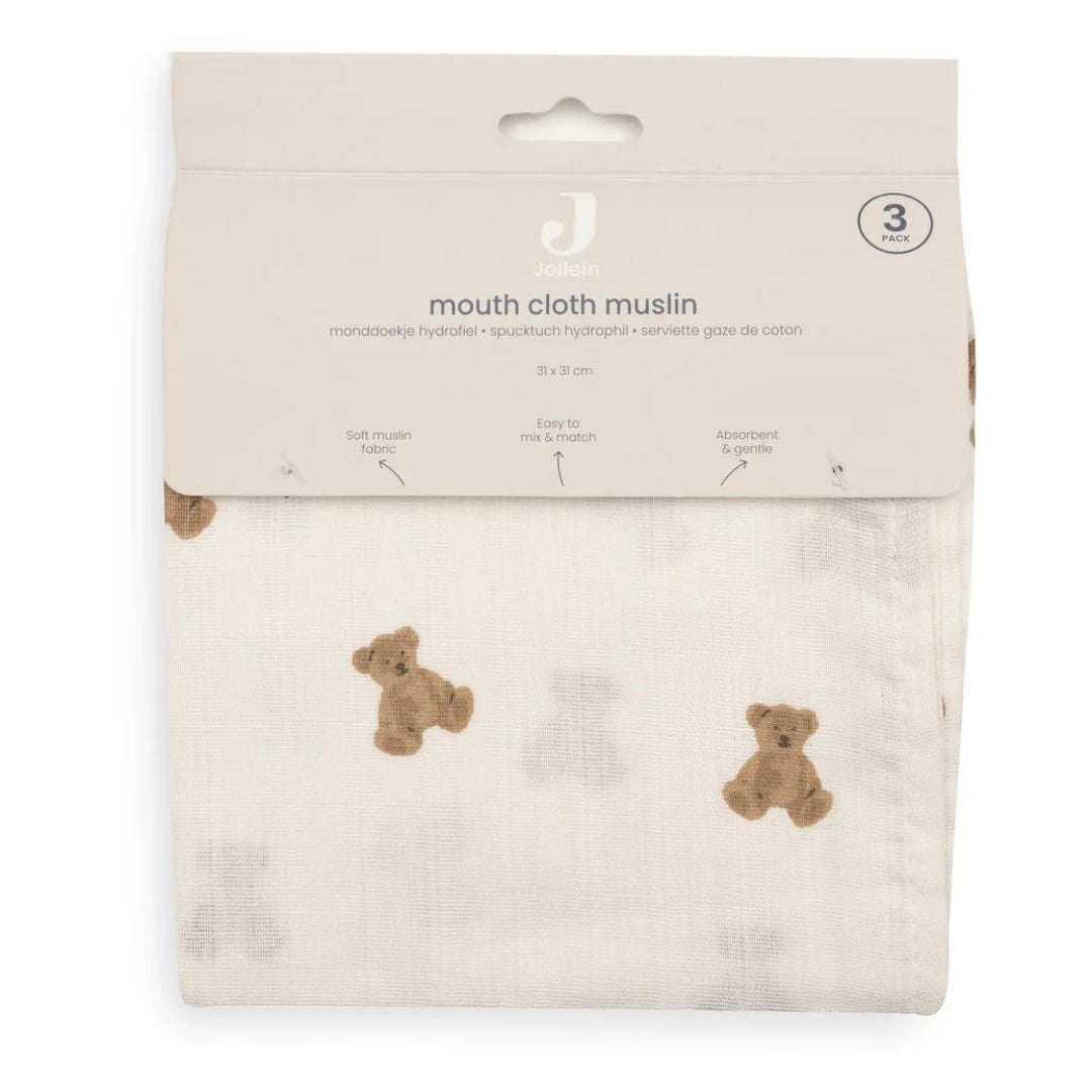 Jollein® Set of 3 muslin cloths Mini Teddy Bear 31x31