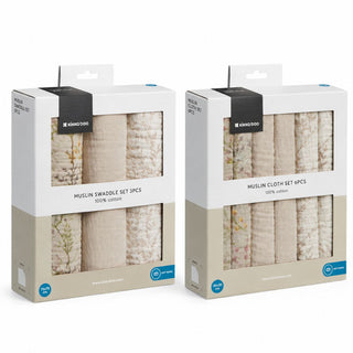 KikkaBoo® Mušelínové žínky 6 ks 30x30 cm + tetra plenky z mušelínu 3 ks 75x75 cm Secret Garden Beige