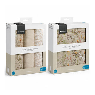 KikkaBoo® Mušelínová dečka 100x100 cm + mušelínové zavinovací plenky 3 ks 100x100 cm Secret Garden Beige