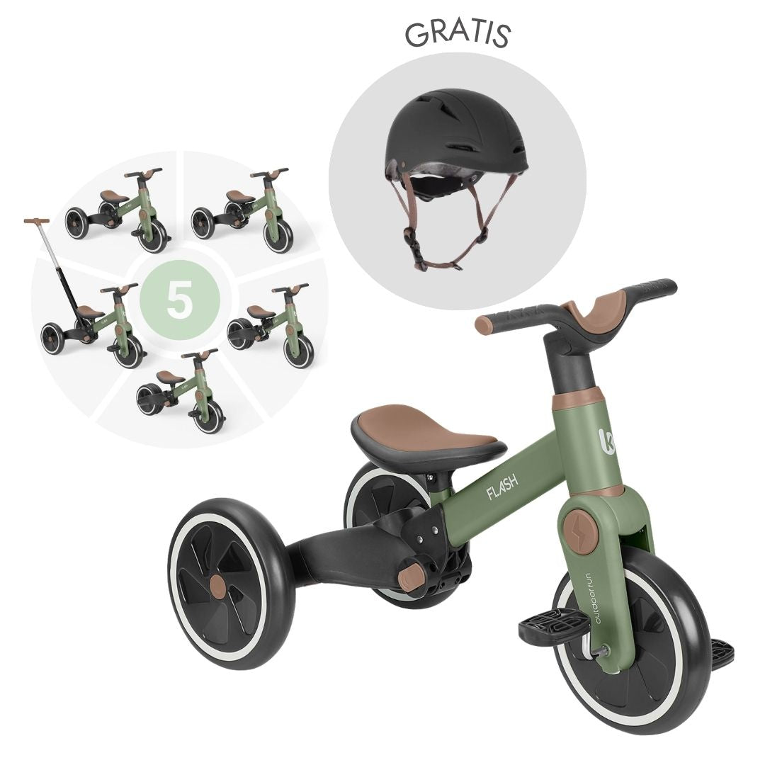 KikkaBoo® Otroški tricikel 5v1 Flash Army Green + GRATIS čelada Black KikkaBoo