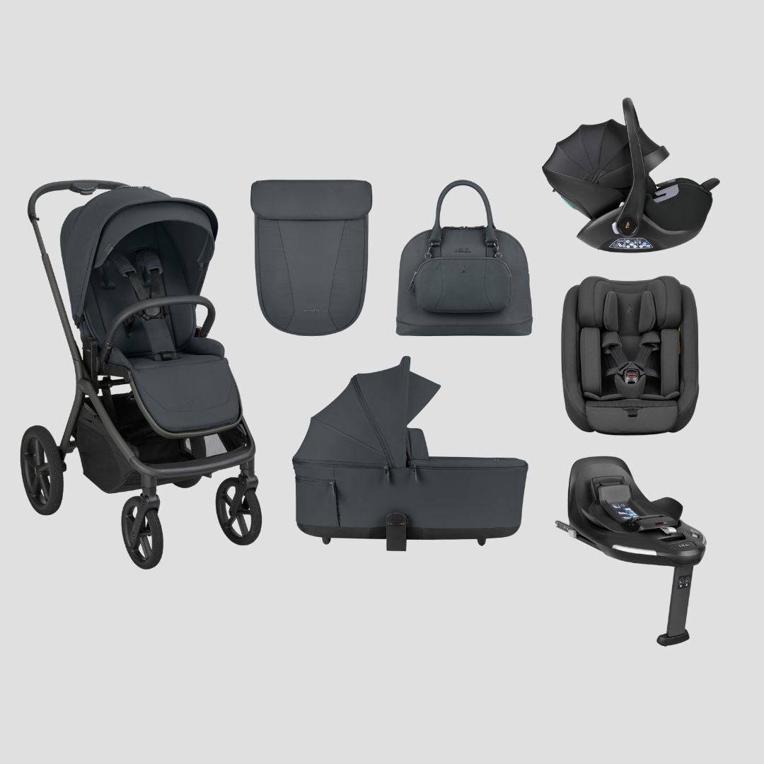 KikkaBoo® Platinum Otroški voziček 5v1 Goya Graphite + Avtosedež i-Class i-SIZE (40-87 cm) + Avtosedež i-Class Plus i-SIZE (40-105 cm) Noir + Vrtljiva Isofix baza i-Class 360