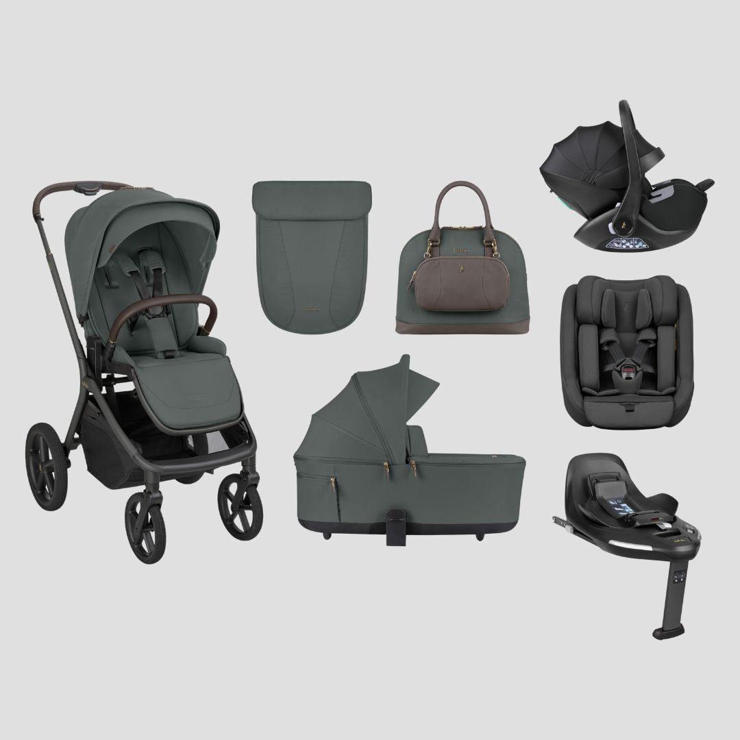 KikkaBoo® Platinum Otroški voziček 5v1 Goya Olive + Avtosedež i-Class i-SIZE (40-87 cm) + Avtosedež i-Class Plus i-SIZE (40-105 cm) Noir + Vrtljiva Isofix baza i-Class 360