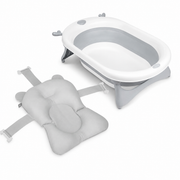 KikkaBoo® Foldable bathtub Foldy Grey + bathtub cushion Bear Sand