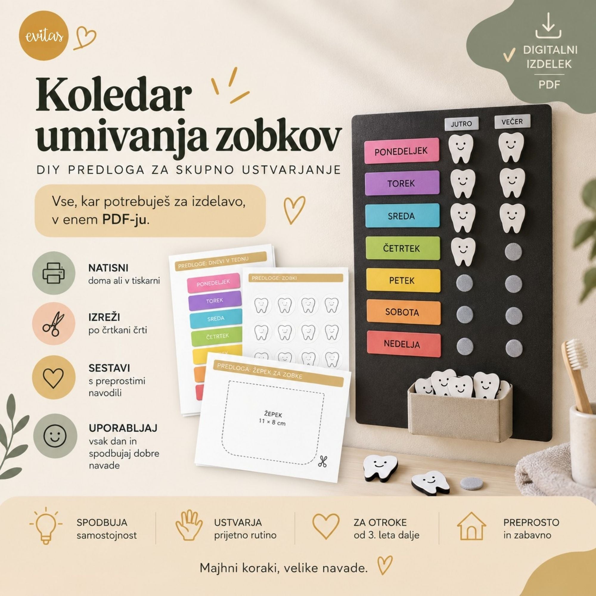 Koledar umivanja zobkov – DIY predloga za otroke