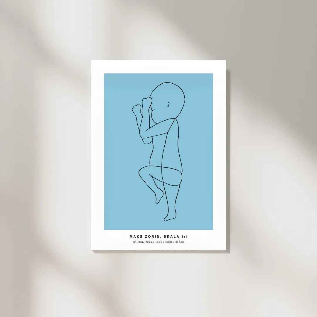 The Birth Line Poster – personalizirana ilustracija vašega otroka (1:1) The Birth Line