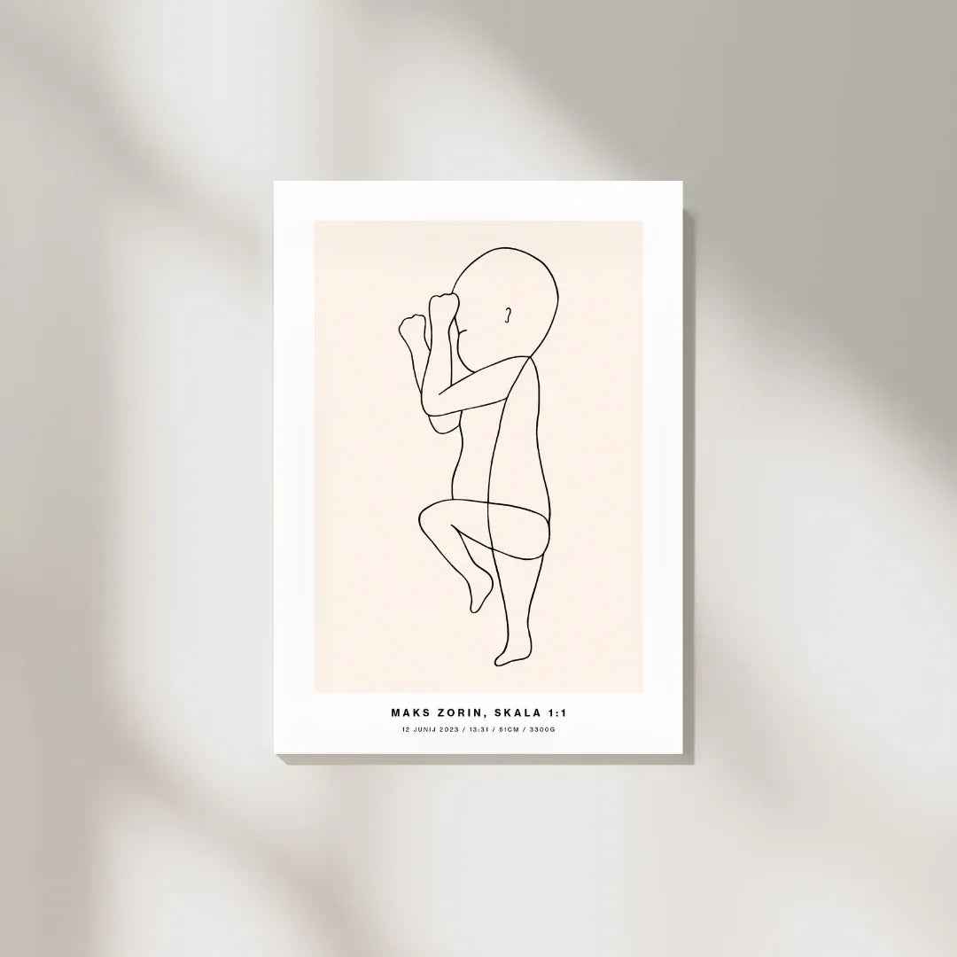 The Birth Line Poster – personalizirana ilustracija vašega otroka (1:1) The Birth Line