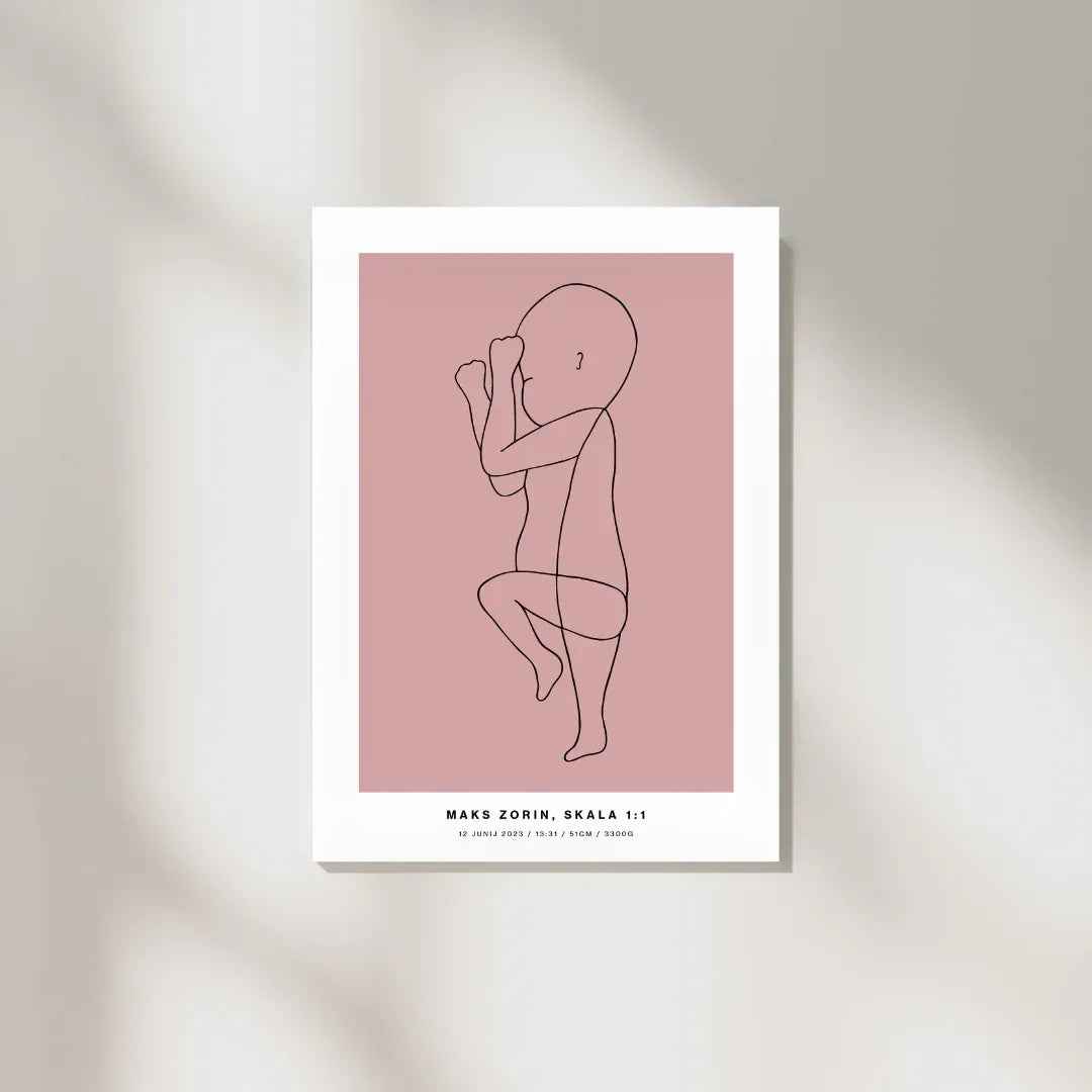 The Birth Line Poster – personalizirana ilustracija vašega otroka (1:1) The Birth Line