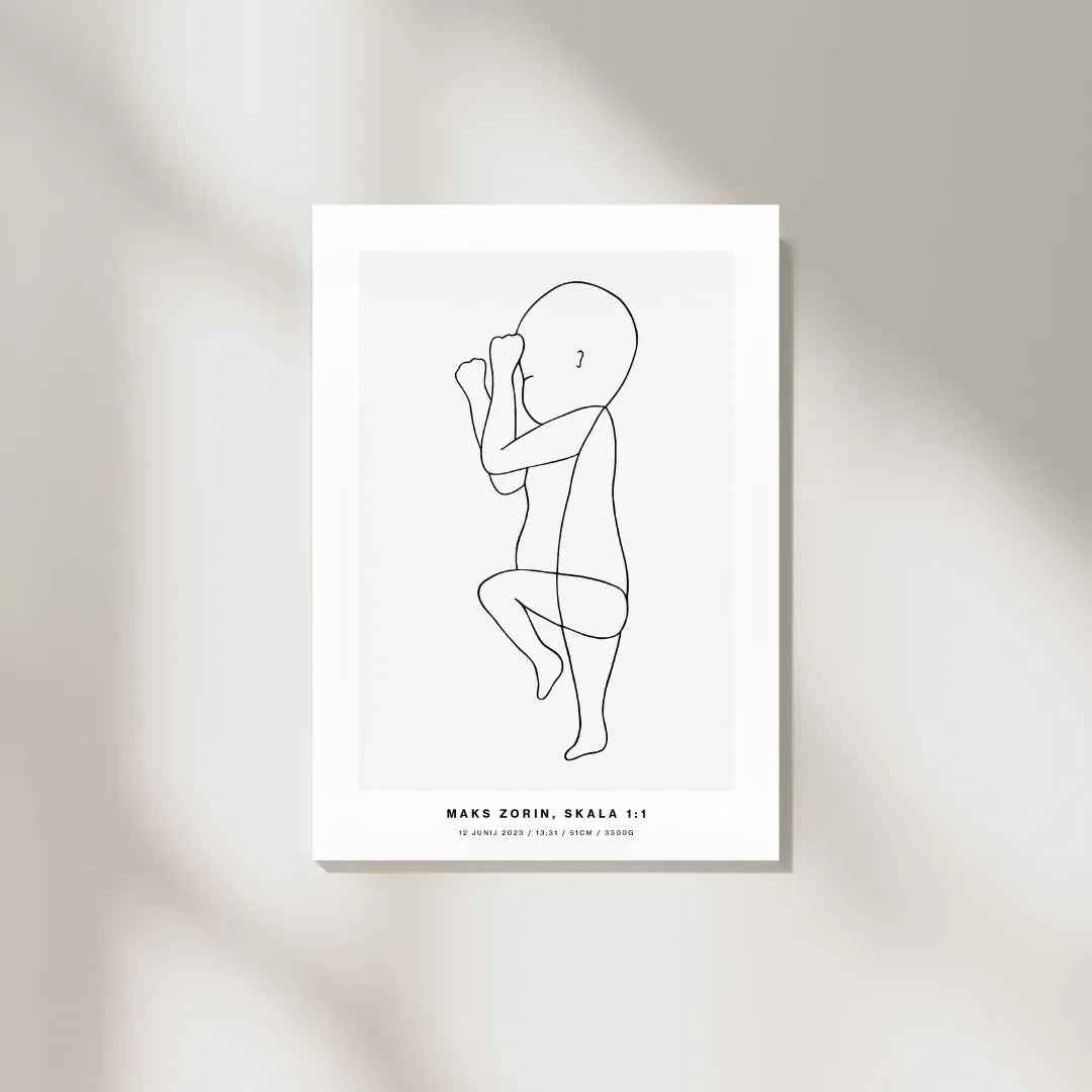 The Birth Line Poster – personalizirana ilustracija vašega otroka (1:1) The Birth Line