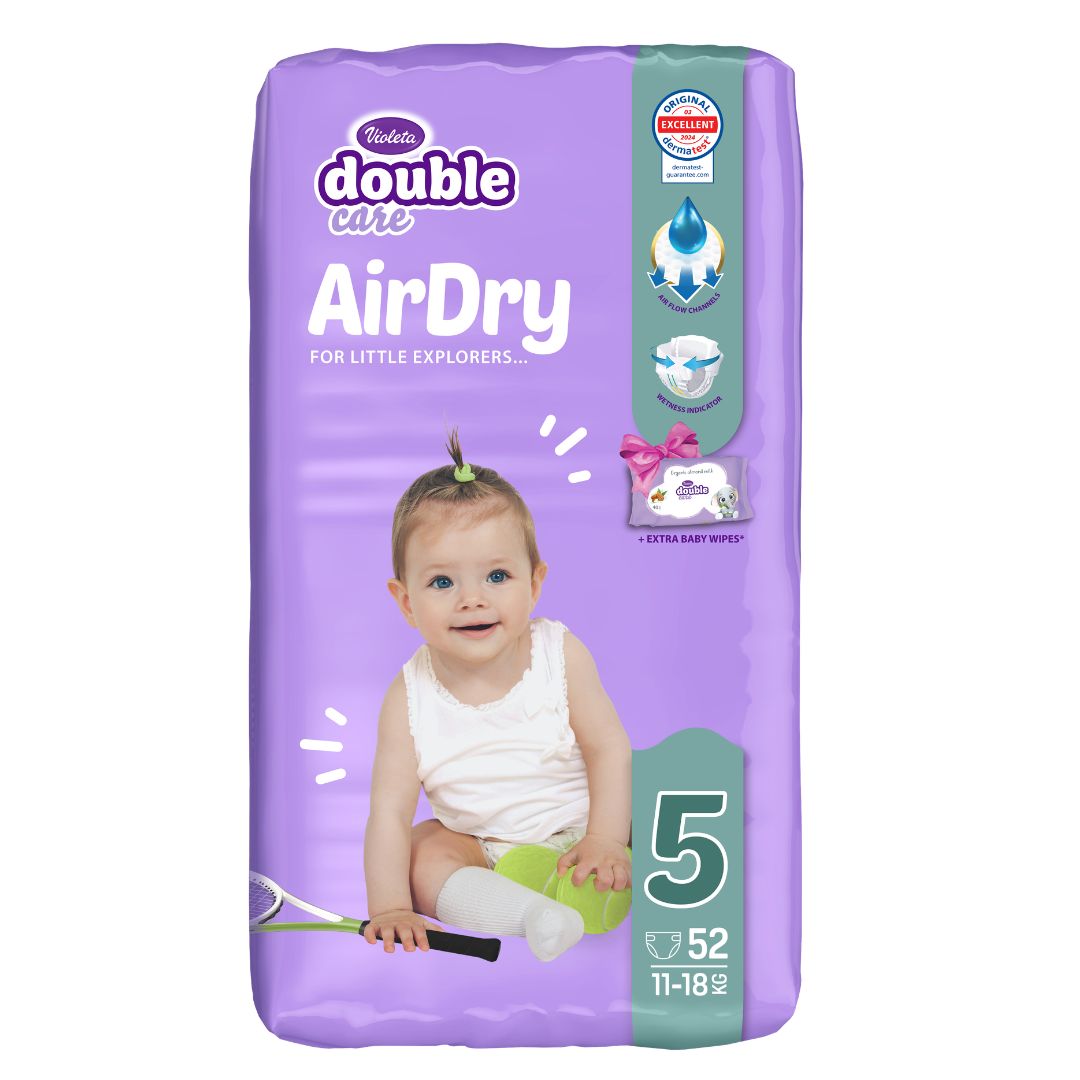 Violeta® Plenice Air Dry 5 Junior (11-18kg) Jumbo 52 + Darilo Baby vlažni robčki Violeta