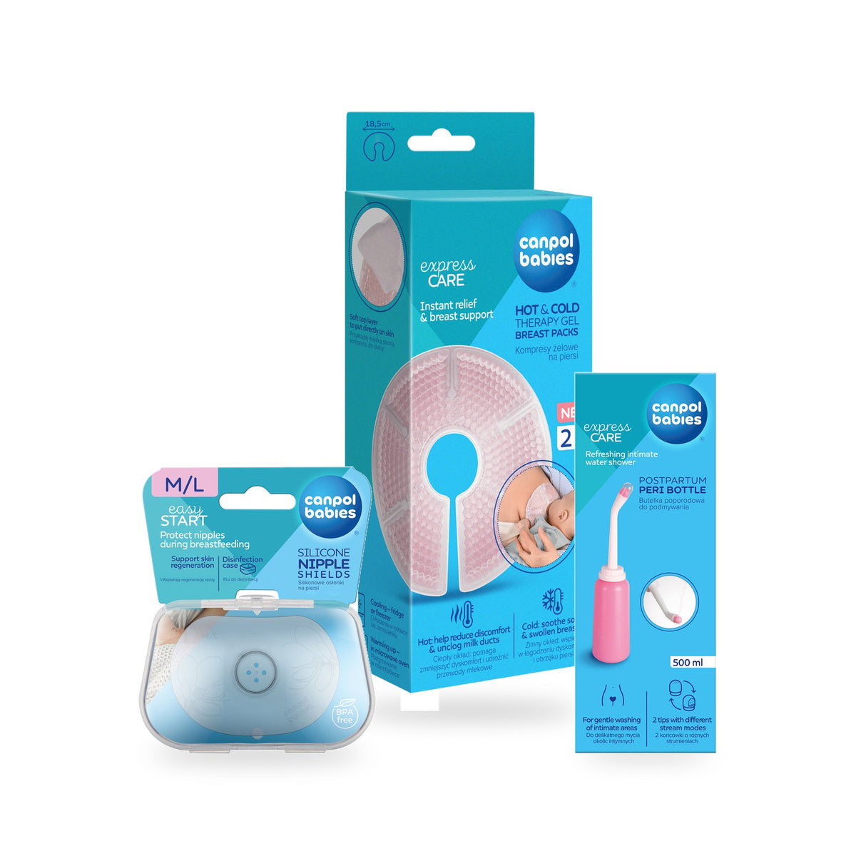 Canpol babies® Poporodni set: nastavki, obkladki in plastenka M/L