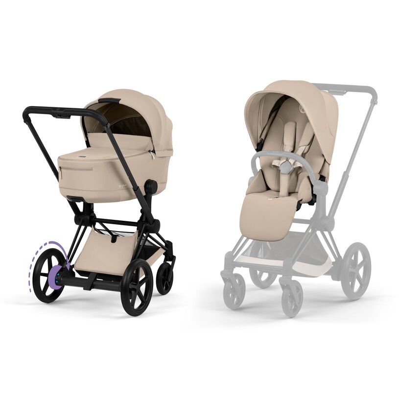 Cybex Platinum® Otroški voziček s zložljivo košaro 2v1 e-Priam™ Comfort Cozy Beige | Matt Black Cybex Platinum