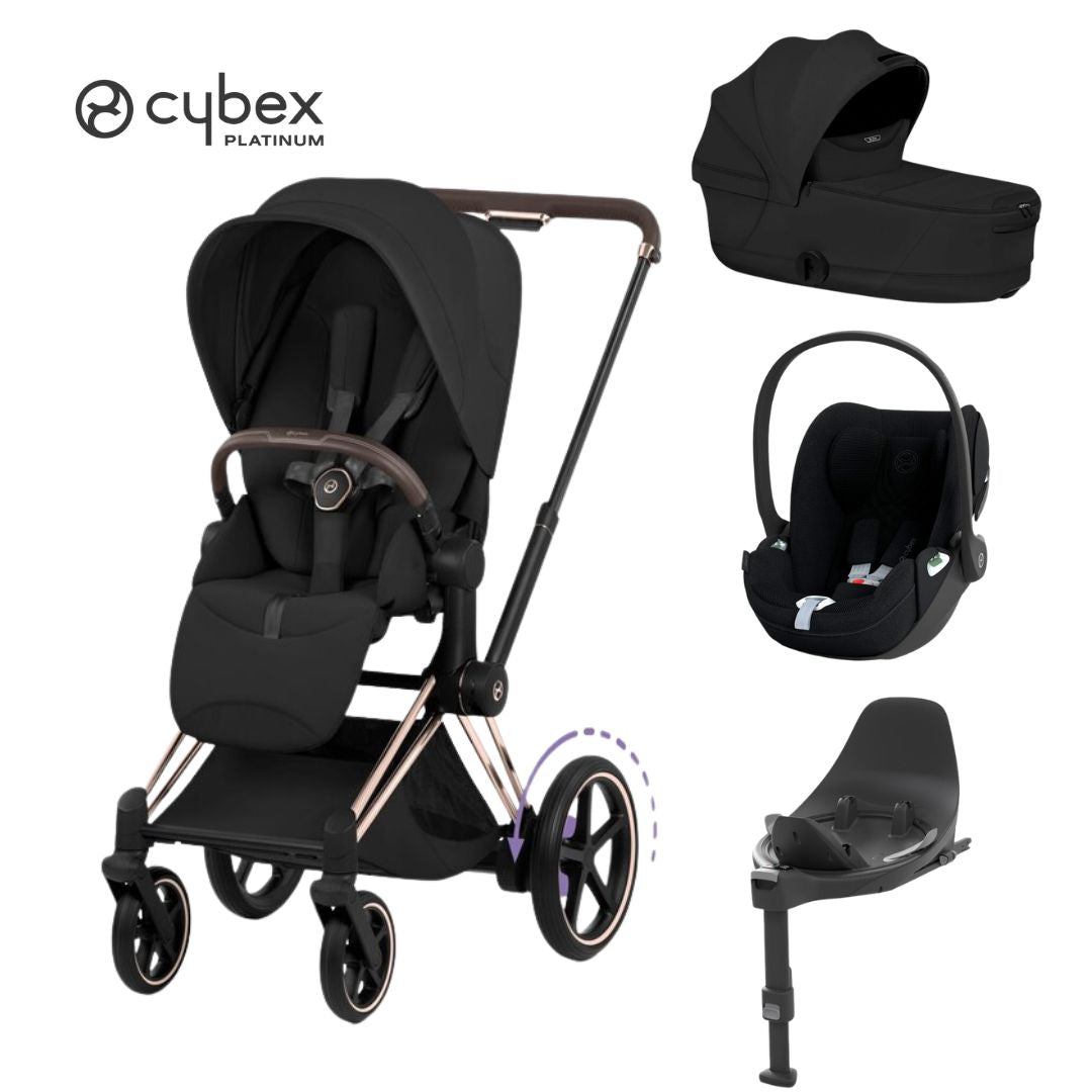 Cybex Platinum® Otroški voziček 4v1 e-Priam™ + Avtosedež Cloud T + IsoFix baza T Sepia Black Rosegold Cybex Platinum