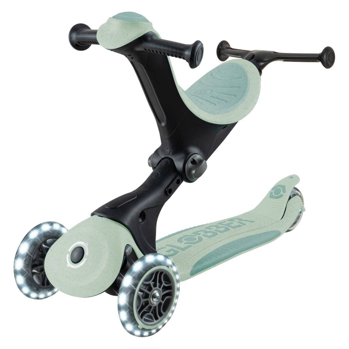 Globber® Zložljivi otroški skiro GO UP deluxe 360° s svetlečimi kolesi Pistacchio Globber