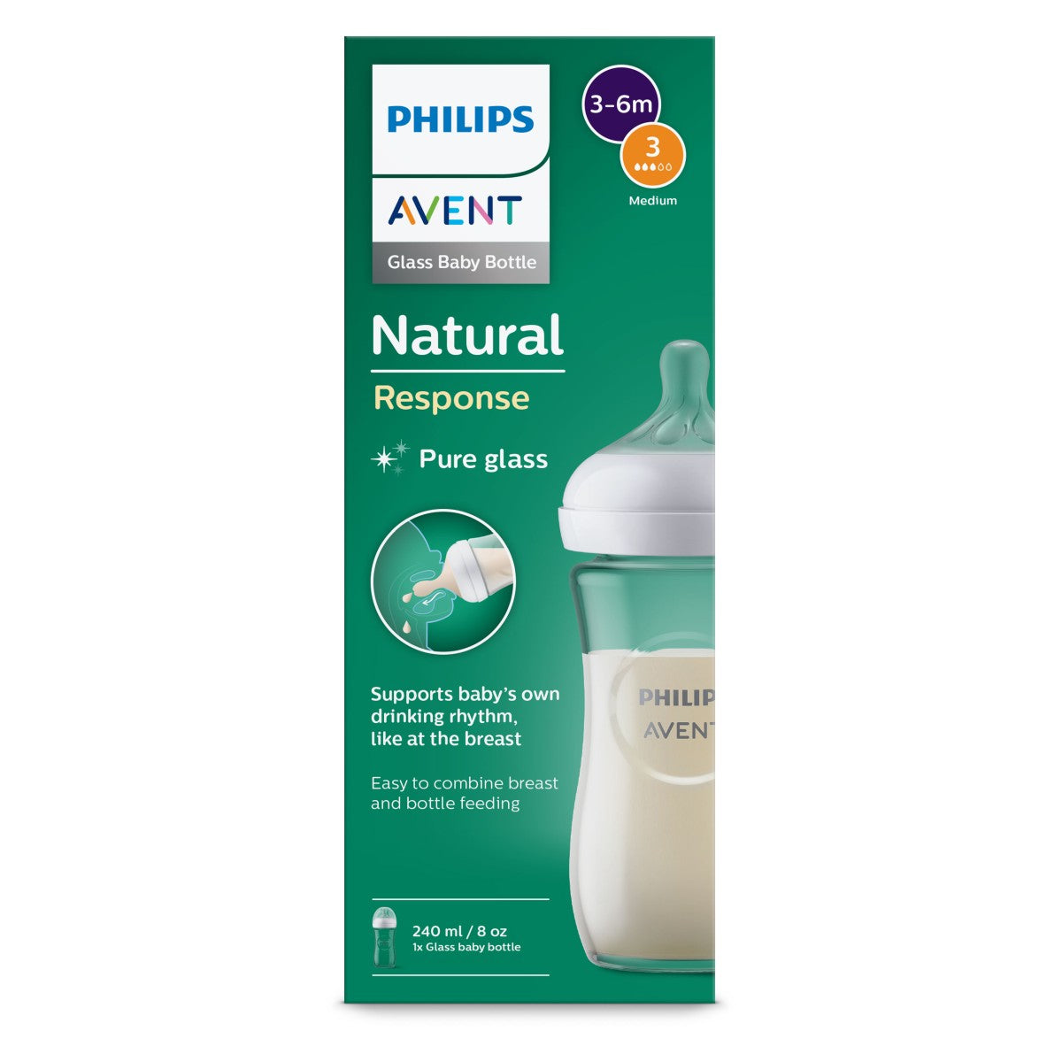 Philips AVENT® Biberon en verre avec Tétine Natural Response 240ml