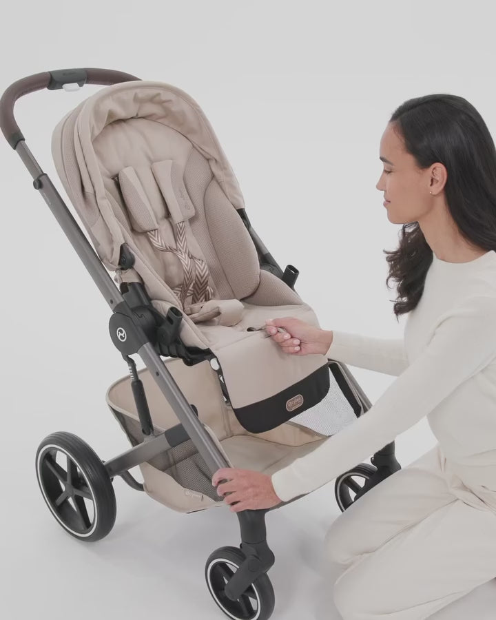 Load video: Cybex® Balios™ S Lux Stroller Almond Beige (Taupe Frame)