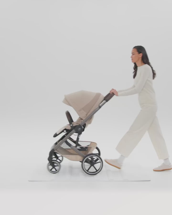Load video: Cybex® Balios™ S Lux Stroller Almond Beige (Taupe Frame)