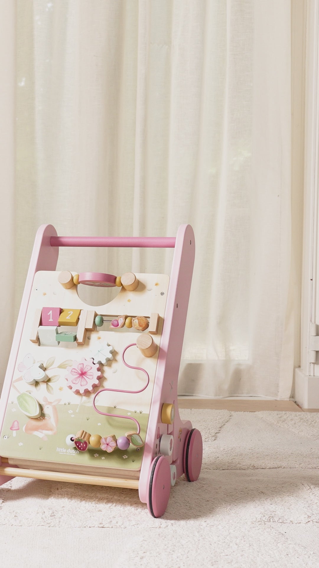 Load video: Little Dutch® Multi-activity baby walker Fairy Garden