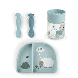 Done by Deer® 360° Learning Cup Dining Set Tiny farm Blue