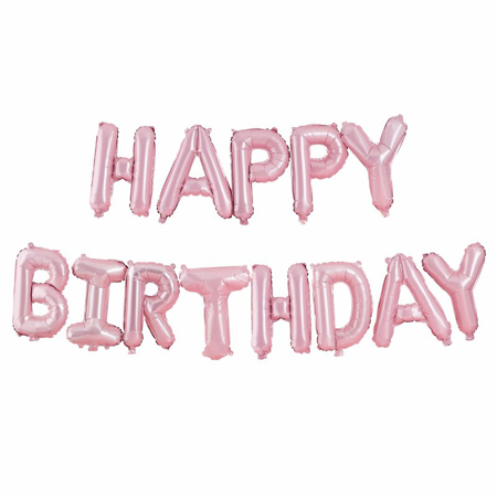Ginger Ray® Matte Pink Happy Birthday Balloon Bunting Pastel Party