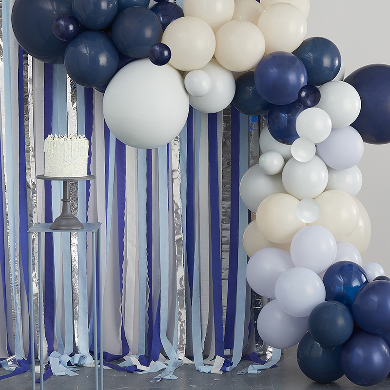 Ginger Ray® Blue, Cream & Silver Streamer and Balloon Arch Party