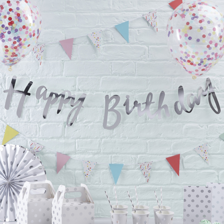 Picture of Ginger Ray® Silver Happy Birthday Bunting